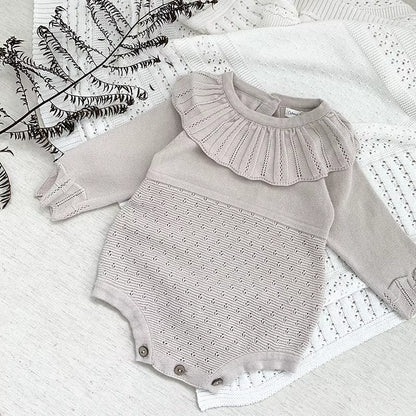 Rosebelle – Knitted Lace Ruffle Romper for Baby Girls